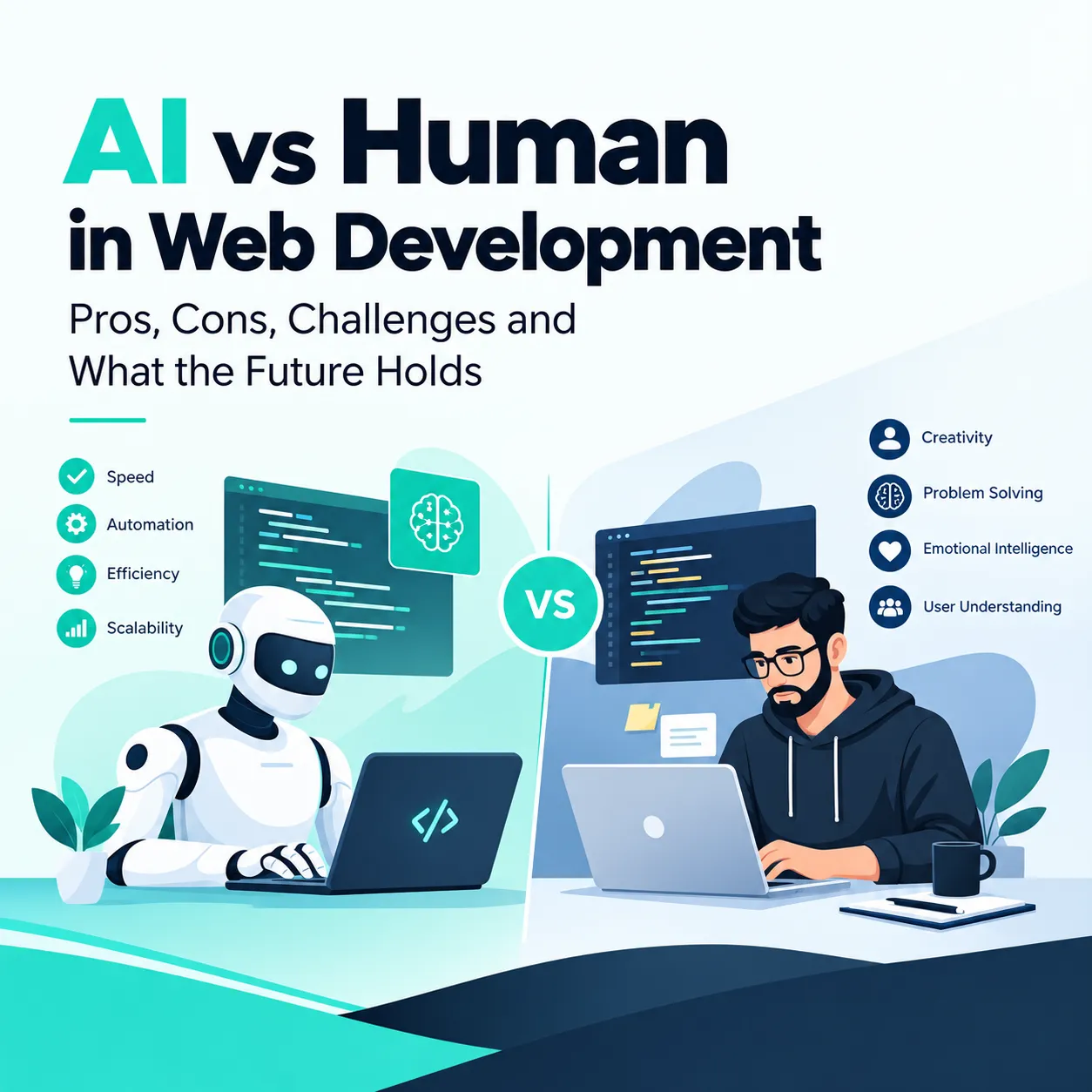 AI vs Human in Web Development: Pros, Cons, Challenges and What the Future Holds
