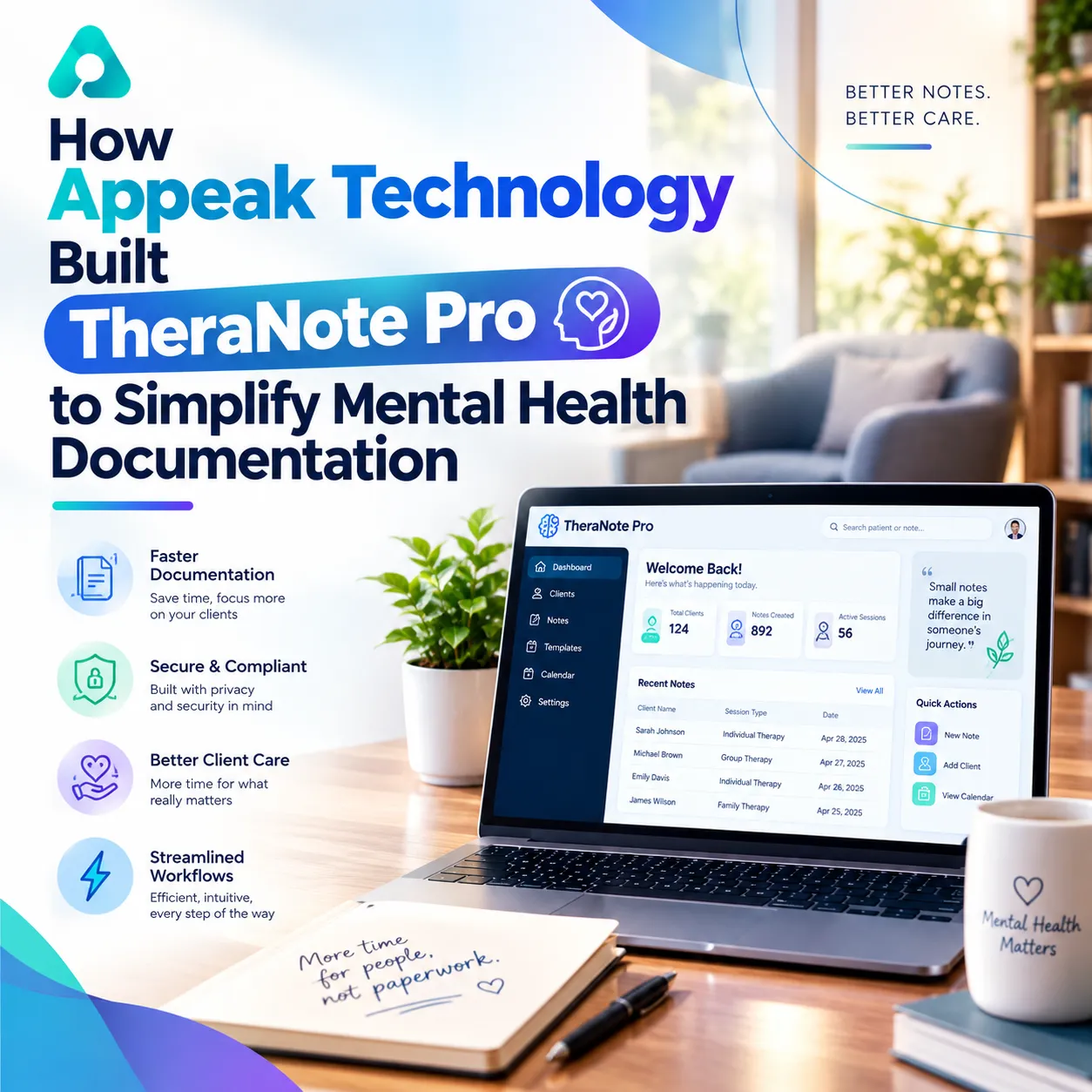 How Appeak Technology Built TheraNote Pro to Simplify Mental Health Documentation